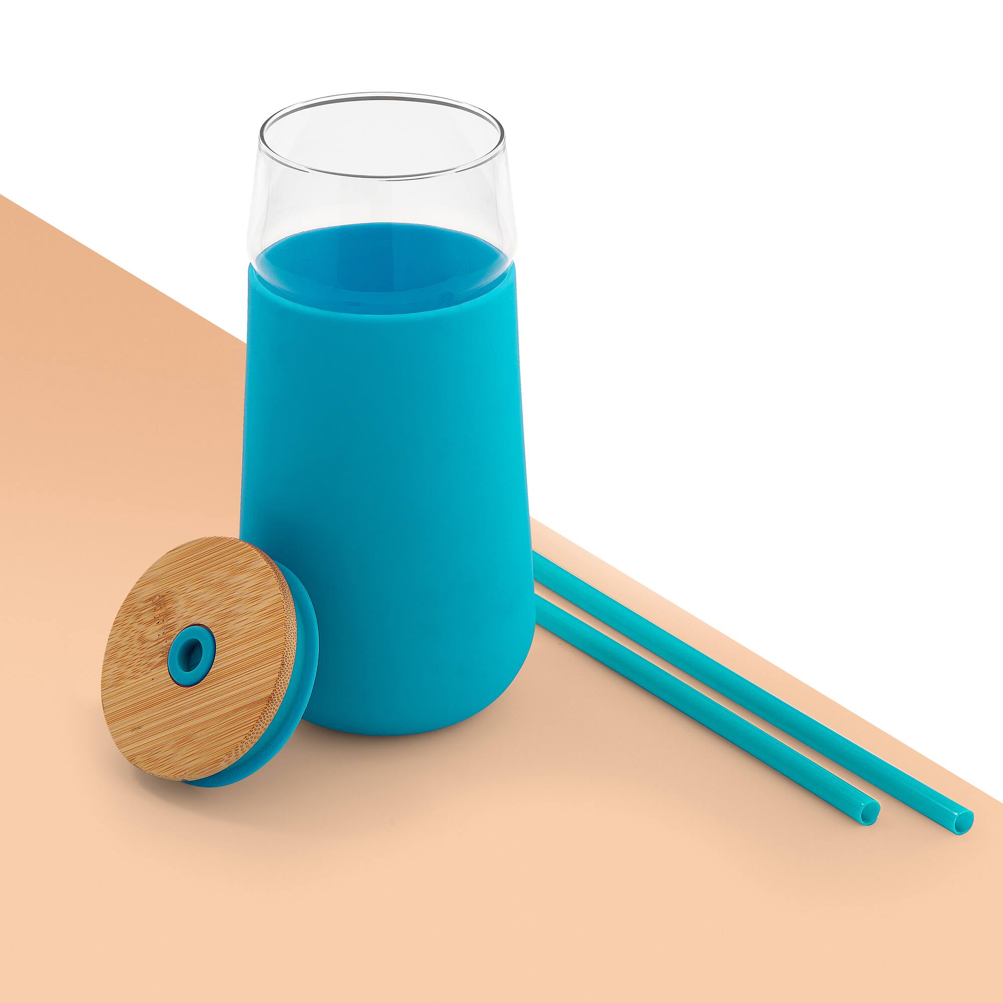 JoyJolt® 20oz. Glass Tumbler with Straws & Silicone Sleeve